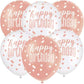 Rose gold balloons with polka dots happy birthday