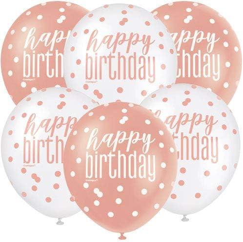 Rose gold balloons with polka dots happy birthday