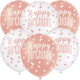 Rose gold balloons with polka dots happy birthday