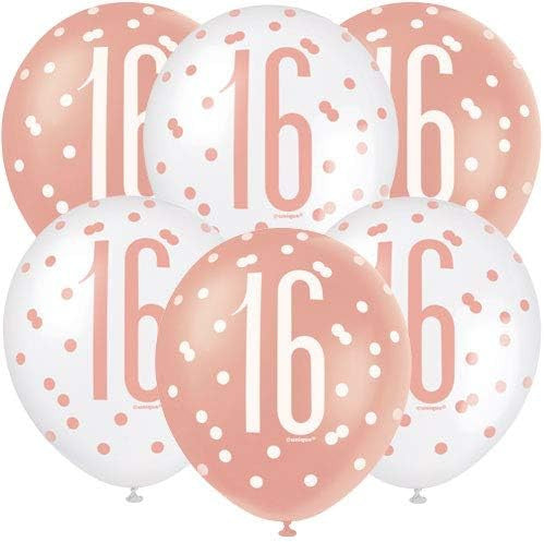 Age 16 Rose Gold Birthday Latex Balloons