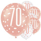 Age 70 Rose Gold Birthday Latex Balloons
