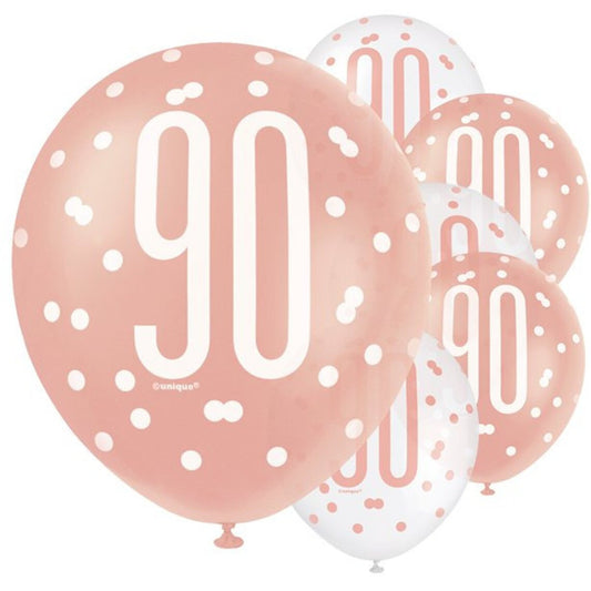 Age 90 Rose Gold Glitz Birthday Latex Balloons