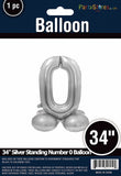 34" Silver Standing Number 0 Balloon Air-Fill ONLY