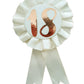 18th Birthday Metallic Rose Gold & Ivory Rosette Party Badge Ribbon B-Day Girl