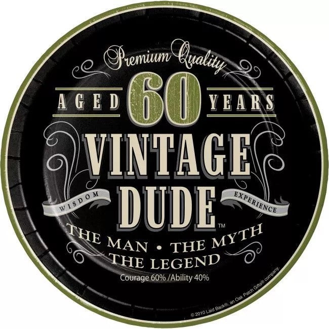 Vintage Dude 60th Birthday 7" Paper Plates The Man Myth Legend 8/CT