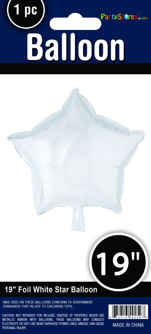 19" White Star Shape Foil Mylar Balloon Party Decor