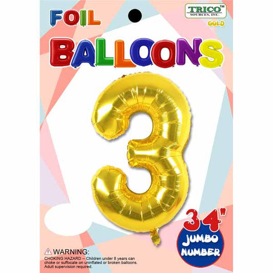 Trico Balloons 34" Gold Number 3 Supershape Foil Mylar