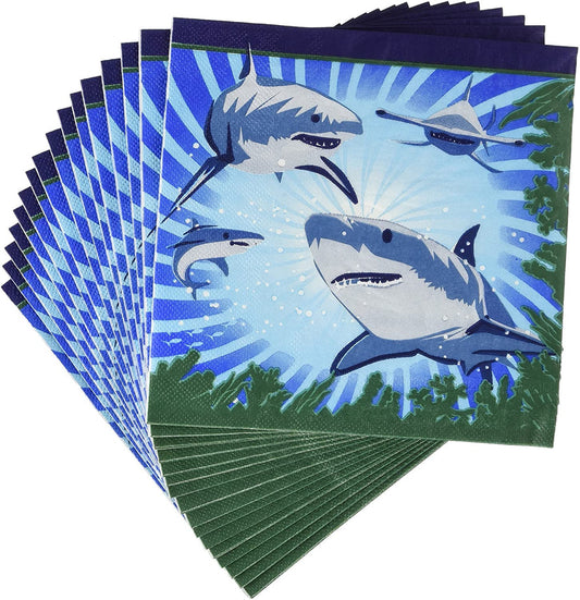 Circling Sharks Luncheon Napkins Birthday Party Decor Tableware 16pc/pk