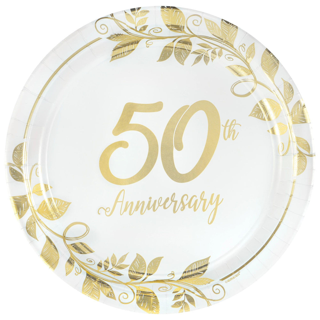 Happy 50th Anniversary 10 1/2" Round Metallic Plates 8/CT