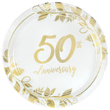 Happy 50th Anniversary 10 1/2" Round Metallic Plates 8/CT
