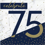Navy & Gold Milestone 75th Birthday Lunch Napkins Paper 6.5" x 6.5" 16/CT