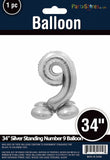 34" Silver Standing Number 9 Balloon Air-Fill ONLY