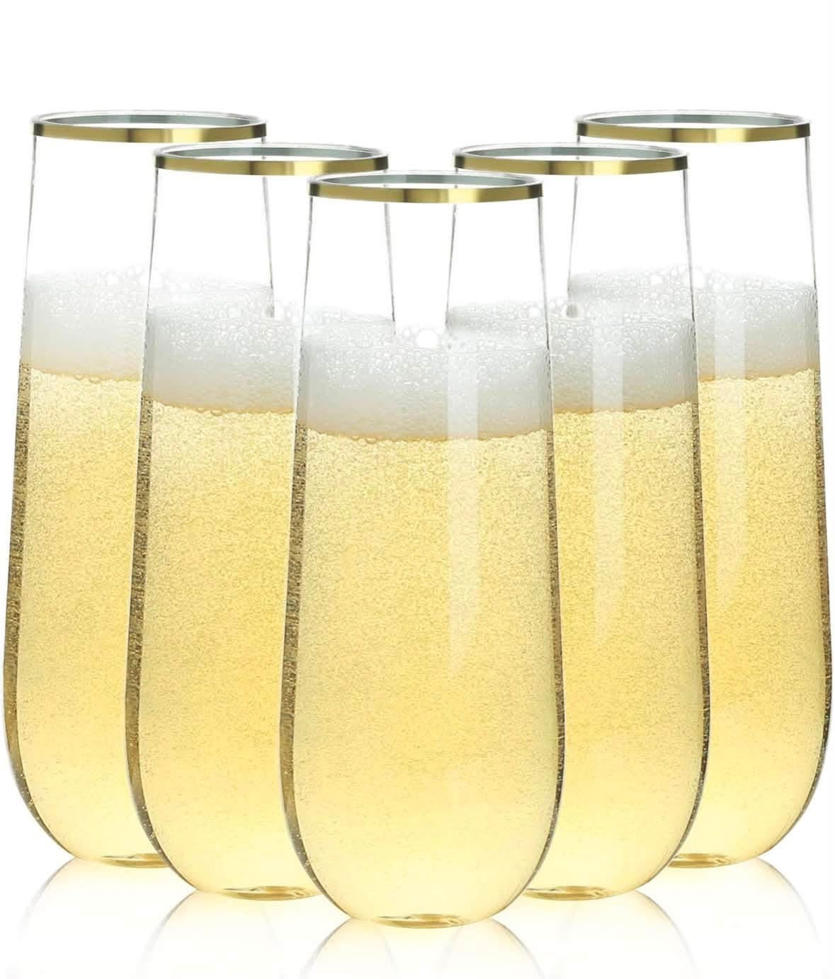 Stemless Champagne Flutes Gold Rim 36 Pack