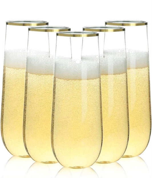 Stemless Champagne Flutes Gold Rim 36 Pack