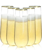 Stemless Champagne Flutes Gold Rim 36 Pack
