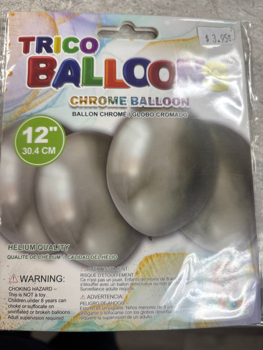 Silver Chrome DIY 12" Balloons 6 Pack