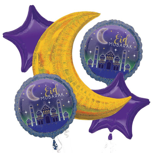 Eid Mubarak Balloon Bouquet - 5 Piece Set with Crescent Moon