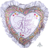 Jumbo Foil Heart Mother's Day Paisley Pattern Frilly Edges Helium