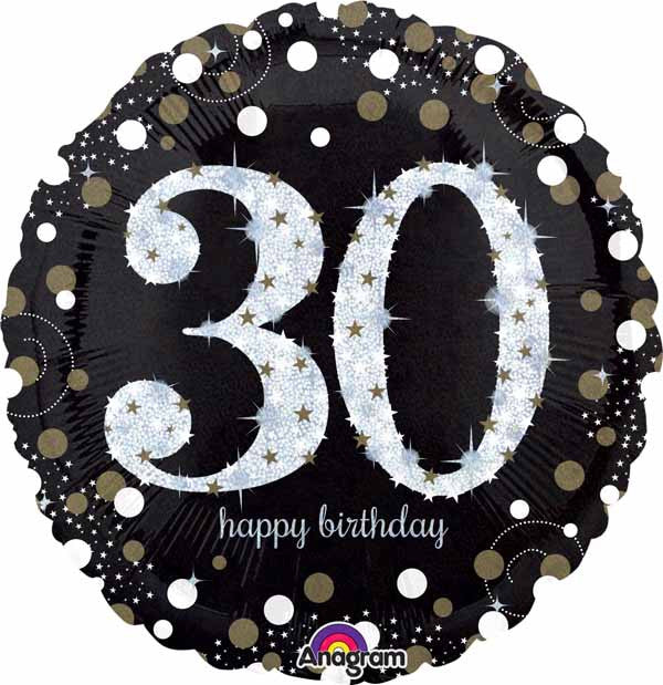 Sparkling 30 Happy Birthday Holographic Foil Balloon