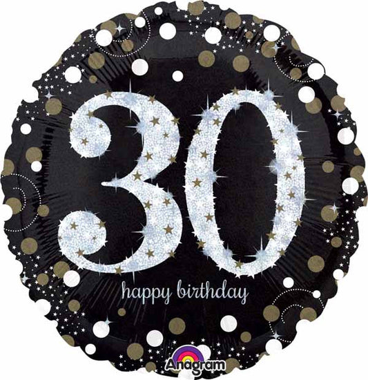 Sparkling 30 Happy Birthday Holographic Foil Balloon