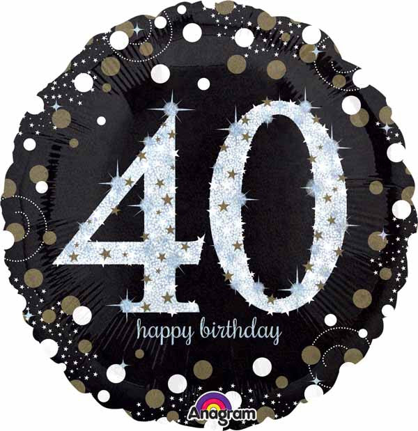 Anagram 18" Sparkling 40 Happy Birthday Holographic Foil Balloon Party Decor