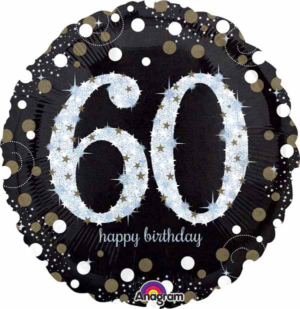 Anagram 18" Sparkling 60 Happy Birthday Holographic Foil Balloon Party Decor