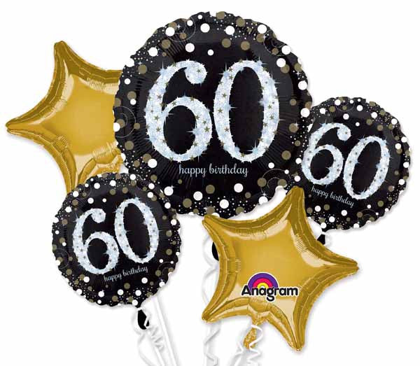 Anagram Sparkling 60 Happy Birthday 5 Foil Balloons Bouquet Party Decor