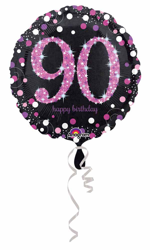 Anagram 18" Pink Sparkling 90 Happy Birthday Holographic Foil Balloon