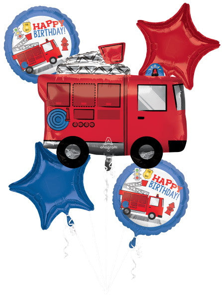 Anagram First Responders Fire Truck 5 Foil Balloons Bouquet Birthday Party Decor