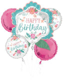 Free Spirit Floral Happy Birthday 5 Foil Balloons Bouquet Party Decor
