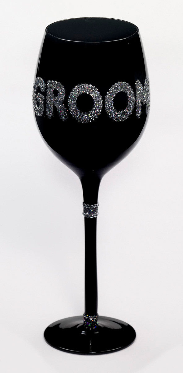 Groom Wine Glass Black & Silver
