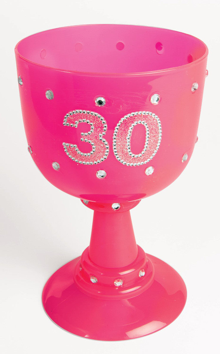 30th birthday hot pink plastic drinking glass