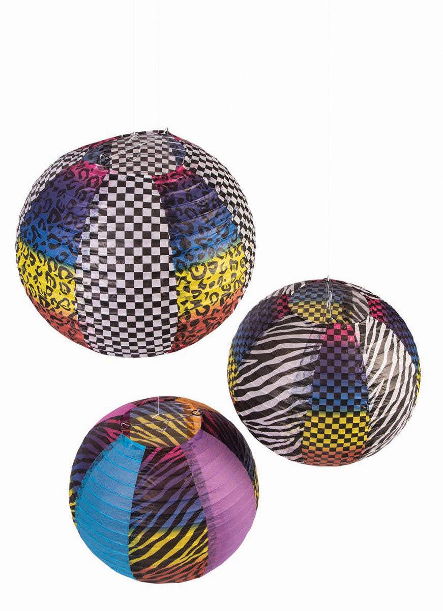 80s Party Theme Paper Lanterns 3pk