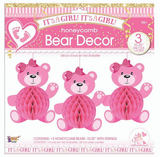 Pink Bear Girl Baby Shower Hanging Decoration