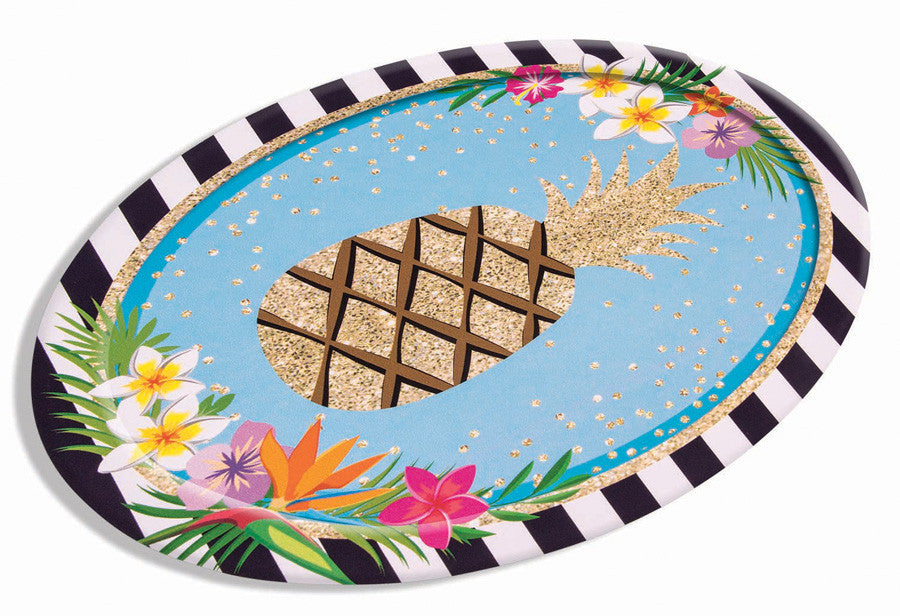 Oblong Serving Plate With Glitter Pineapple Print