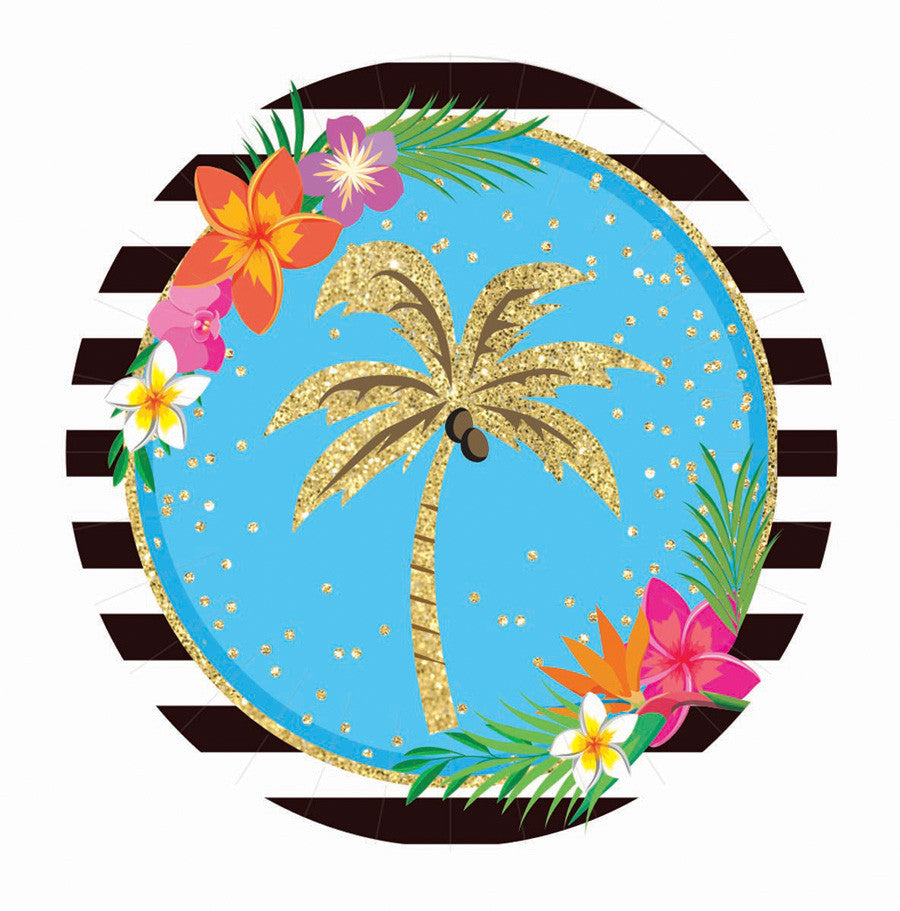 Palm Tree Gold Glitter Paper Dinner Plates