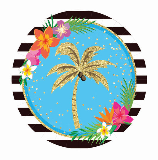 Palm Tree Gold Glitter Paper Dinner Plates