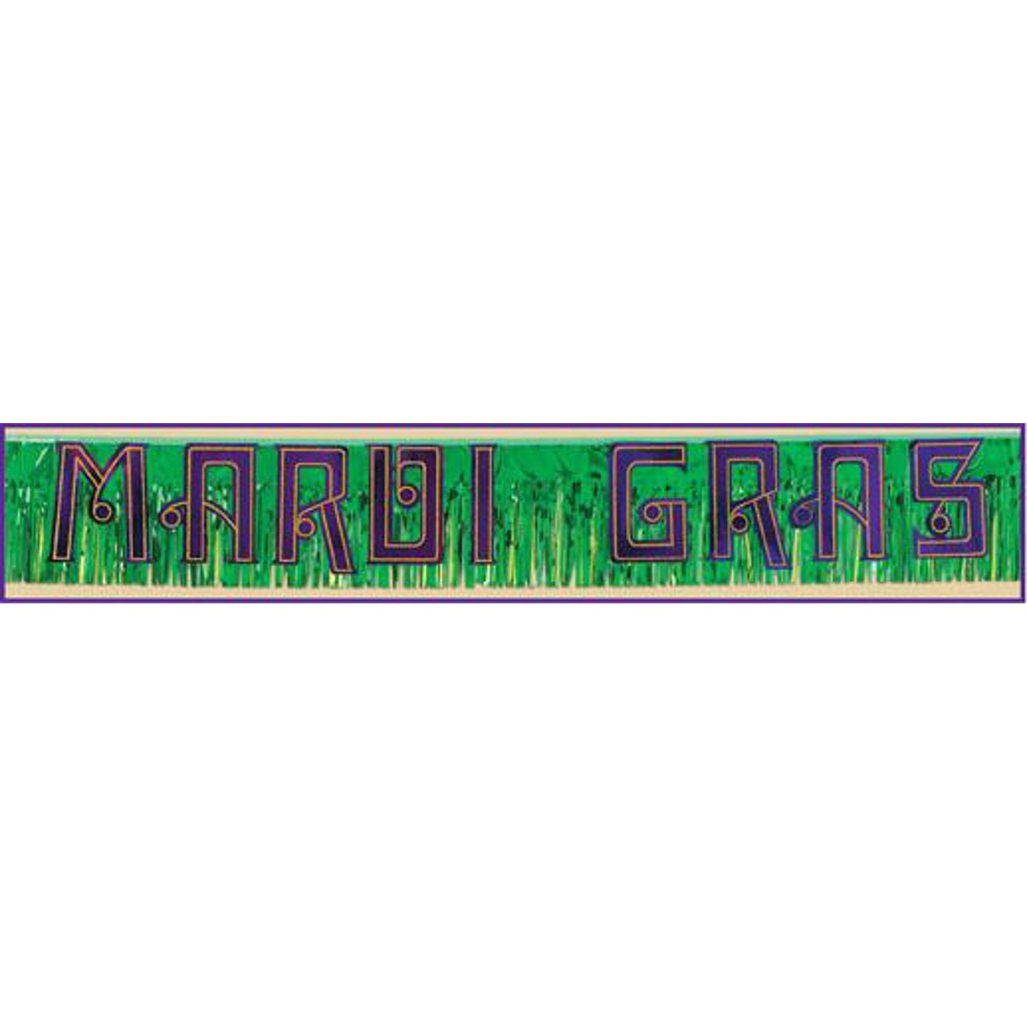 6' Metallic Mardi Gras Fringe Banner - Purple Green Gold Party Decoration