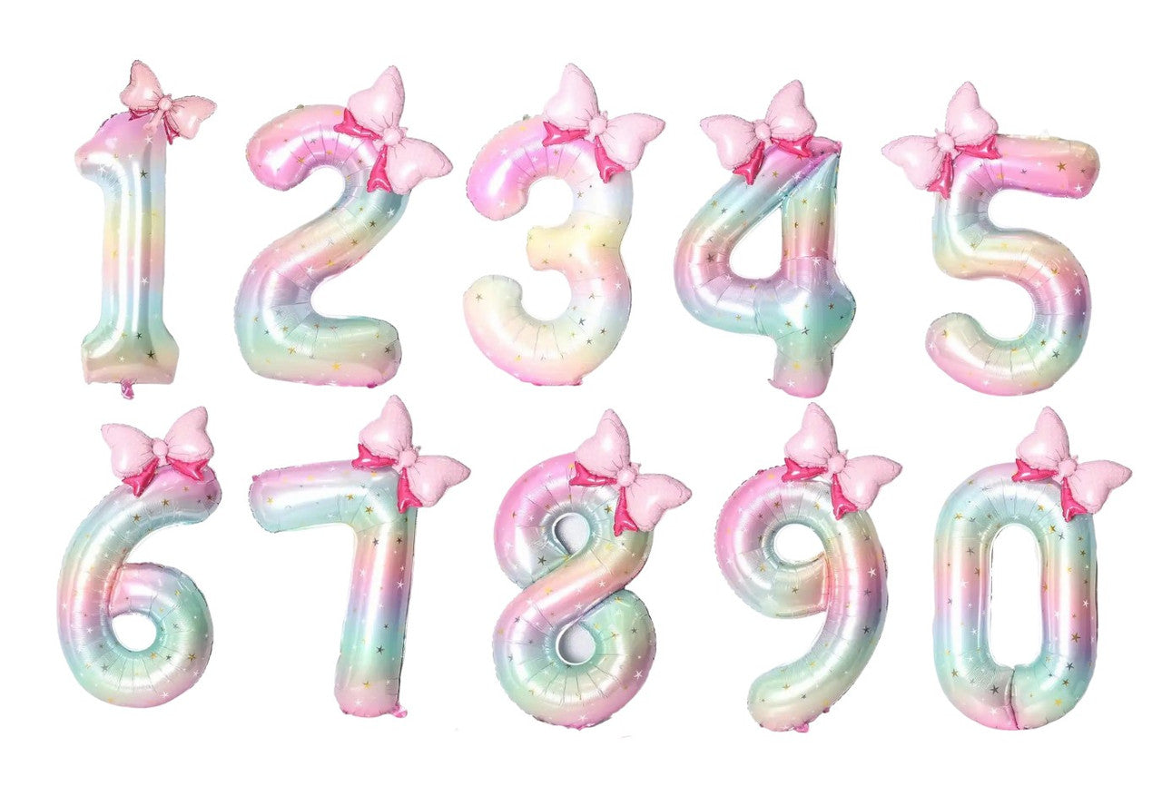 Foil Balloon Numbers Pastel Stars Bow Helium
