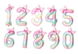 Foil Balloon Numbers Pastel Stars Bow Helium
