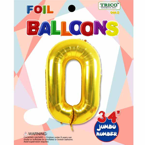 34" Gold Number 0 Supershape Decorative Foil Balloon