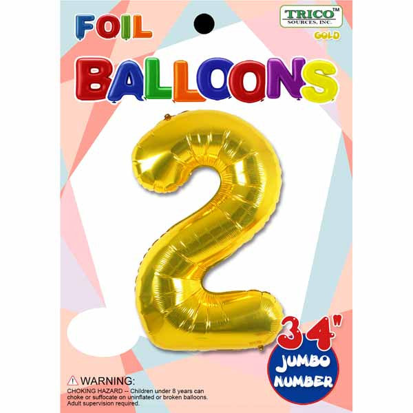 34" Gold Number 2 Supershape Decorative Foil Balloon