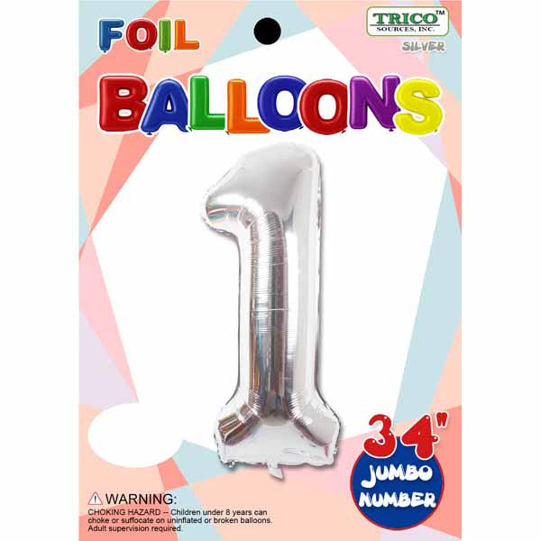 34" Silver Number 1 Supershape Decorative Foil Balloon