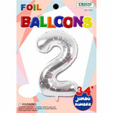 34" Silver Number 2 Supershape Decorative Foil Balloon