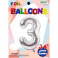 34" Silver Number 3 Supershape Decorative Foil Balloon