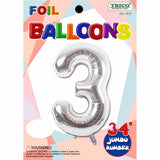 34" Silver Number 3 Supershape Decorative Foil Balloon