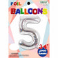 34" Silver Number 5 Supershape Decorative Foil Balloon