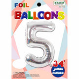 34" Silver Number 5 Supershape Decorative Foil Balloon