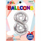 34" Silver Number 8 Supershape Decorative Foil Balloon