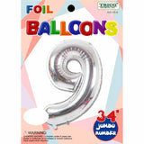 34" Silver Number 9 Supershape Decorative Foil Balloon